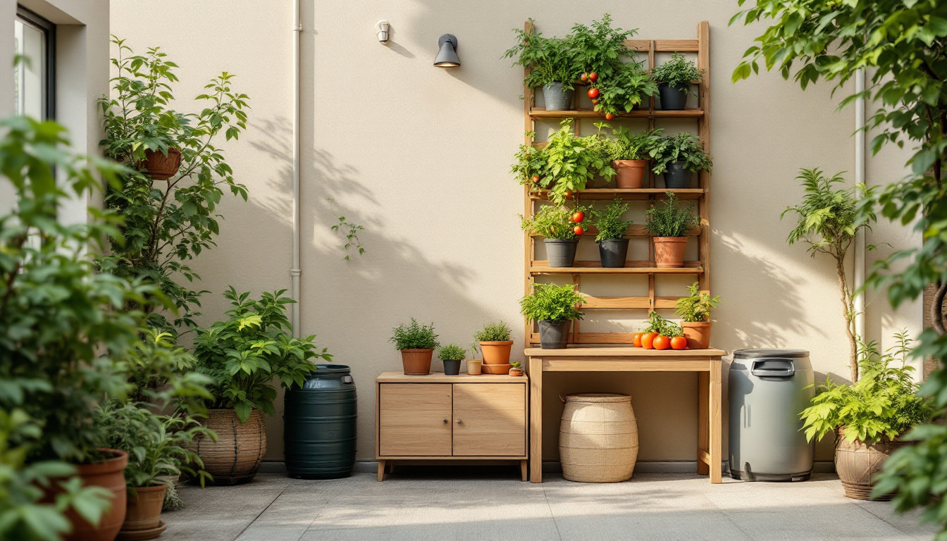 Sehr kleine Gärten gestalten: begrünte Wand, Kräutertöpfe und Sitzbank in einem winzigen Innenhof