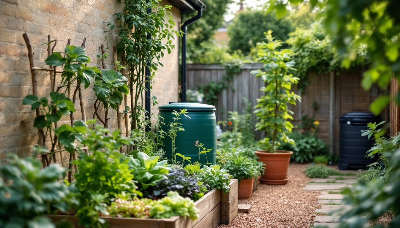 Kleinen Garten nachhaltig anlegen mit Hochbeet, Rankgitter, Säulenobst und Regentonne